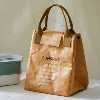 Сумка для ланча из волокнистой бумаги, ланч-бокс, сумка-тоут, переносная водонепроницаемая сумка для хранения в холодильнике, Школьная сумка для пикника на открытом воздухе 1