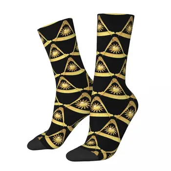 Счастливые мужские носки Sun Gold в стиле Ретро Freemason Gold Square Compass в уличном стиле бесшовные носки для экипажа с подарочным рисунком