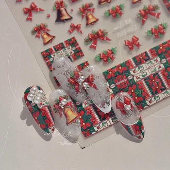Тонкие и прочные наклейки для ногтей, не теряющие стиль сотрудничества, японские винтажные наклейки для ногтей, Рождественский колокольчик