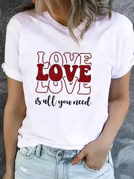 Тренд письма в стиле любви, милая одежда, женская футболка с графическим рисунком, женская футболка с принтом, модная базовая футболка, верхняя одежда 1