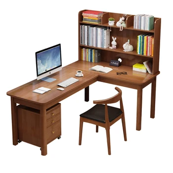 Угловой стол из массива дерева, встроенная комбинация книжных полок, домашняя спальня, окно, кабинет Xi угловой 1