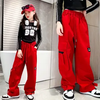 Уличная одежда в корейском стиле для девочек-подростков, свободные повседневные брюки-карго, Модные брюки в стиле хип-хоп с эластичным поясом, широкие брюки для повседневной носки 1