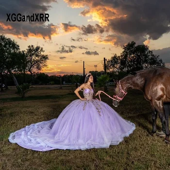 Фиолетовое бальное платье Quinceanera Dress 2024 Милая аппликация из 3D цветов Sweet 16 Dress 15 Платье для вечеринки по случаю дня рождения Vestidos De XV Años