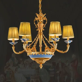Французский Классический домашний декор, Гостиная, Роскошный Латунный подвесной светильник, Винтажная Медная тканевая люстра середины века 1