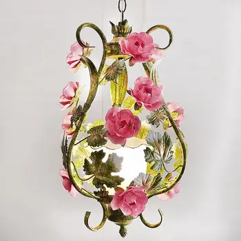 Цветочное освещение люстры Подвесная лампа с красочной розой D35cm Декор гостиной Подвесные светильники со свечами Украшение дома в столовой