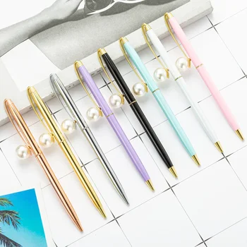 Шариковая ручка 1шт, роскошная шариковая ручка с жемчугом для письма, металлический держатель для шариковой ручки, дизайнерские канцелярские принадлежности для девочек, подарки