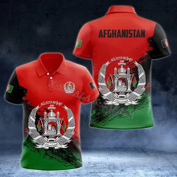Эмблема флага Афганистана, череп Снежного барса, Физическая рубашка поло с 3D принтом, Мужской воротник, Уличная одежда с коротким рукавом, Летняя одежда-3