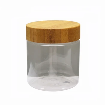 150 г 150 мл 5 унций 250 мл 8 унций ПЭТ матовый янтарный пластиковый косметический контейнер баночка для крема с бамбуковой деревянной крышкой банка для соли для ванн по уходу за кожей 2