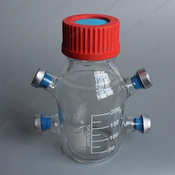 250 мл Анаэробная бутылка с зажимом для рта, герметичная бутылка с реагентом для отбора проб, бутылка для хранения образца GL45, бутылка с реагентом с несколькими горлышками 2