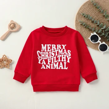 Bmnmsl, Рождественские толстовки для малышей, Повседневные пуловеры с длинным рукавом и буквенным принтом, топы, детская зимняя одежда 2
