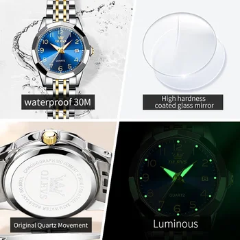 OLEVS 9970 Модные женские наручные часы, кварцевые водонепроницаемые часы с ремешком из нержавеющей стали для женщин, календарь 2