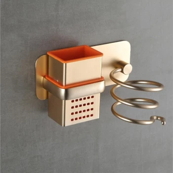 Алюминиевая Настенная стойка для фена, Органайзер, держатель для выпрямителя фена, полка для туалетных принадлежностей в ванной комнате 2