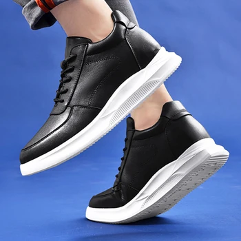 Белые кожаные кроссовки на толстой подошве, мужская обувь, уличная мужская обувь, кроссовки на 6/8 см, увеличивающие ежедневный рост, обувь, Увеличивающая рост 2