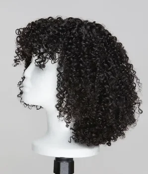 Кудрявые бесклеевые парики из человеческих волос с челкой для чернокожих женщин, полностью готовые к носке, изготовленные вручную, Кудрявые парики-бобы с челкой Pelucas 2