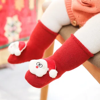 Осенне-зимние шерстяные рождественские носки с утолщением в виде круга, нескользящие детские носки в пол, мультяшный рисунок для новорожденных детей 2