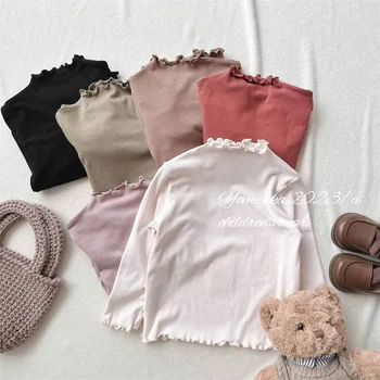 Простые осенние рубашки для маленьких девочек, белые, черные, фиолетовые эластичные майки с изогнутой каймой, повседневные детские топы, тройники 2
