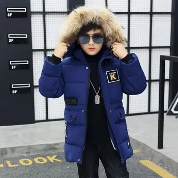 Пуховик для мальчиков, пальто, пальто Хлопок 2023, Синяя теплая утепленная зимняя детская одежда больших размеров 2