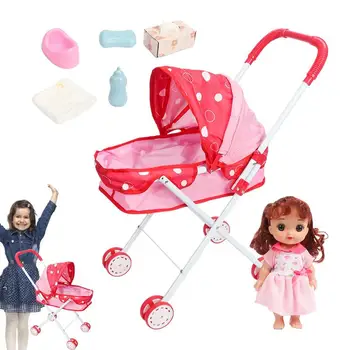 Регулируемая кукольная легкая коляска, мебель для ролевых игр, Многофункциональные аксессуары для кукол, Мягкая складная игрушка-коляска для девочек 2