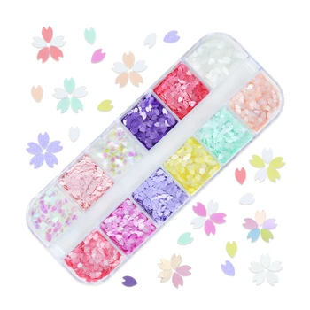 Розовый цветок Сакуры, лепестки для дизайна ногтей, блестки, кусочки вишни, Голографические блестящие цветочные хлопья, Кавайные подвески для ногтей 2