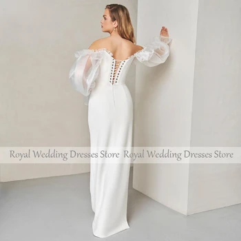 Современное свадебное платье для женщин 2023 Невесты с открытыми плечами, длинными пышными рукавами, иллюзионными платьями в пол с разрезом по бокам 2