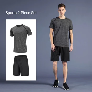 Спортивная одежда из 2 предметов, мужские быстросохнущие шорты для бега и фитнеса с коротким рукавом, летняя футболка из шелка льда, баскетбольные топы, одежда для тренировок 2