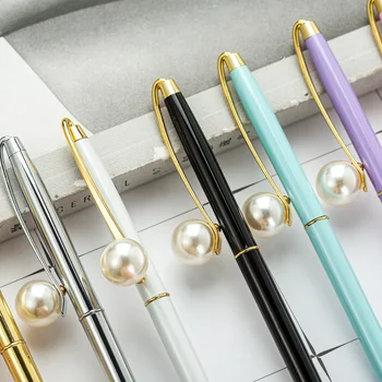 Шариковая ручка 1шт, роскошная шариковая ручка с жемчугом для письма, металлический держатель для шариковой ручки, дизайнерские канцелярские принадлежности для девочек, подарки 2