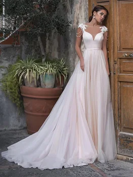 Элегантное свадебное платье с открытыми плечами, свадебное платье с открытой спиной, женское свадебное платье из тюля с кружевным шлейфом Robe De Mariée 2