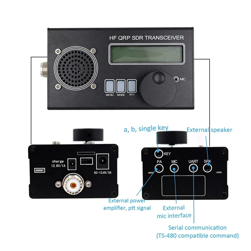 SDR-трансивер, 8 полос, полнорежимный USDR SDR QRP-трансивер, USB / LSB / CW / AM / FM и т.д. Режим приема сигнала Штепсельная вилка США Изображение 1