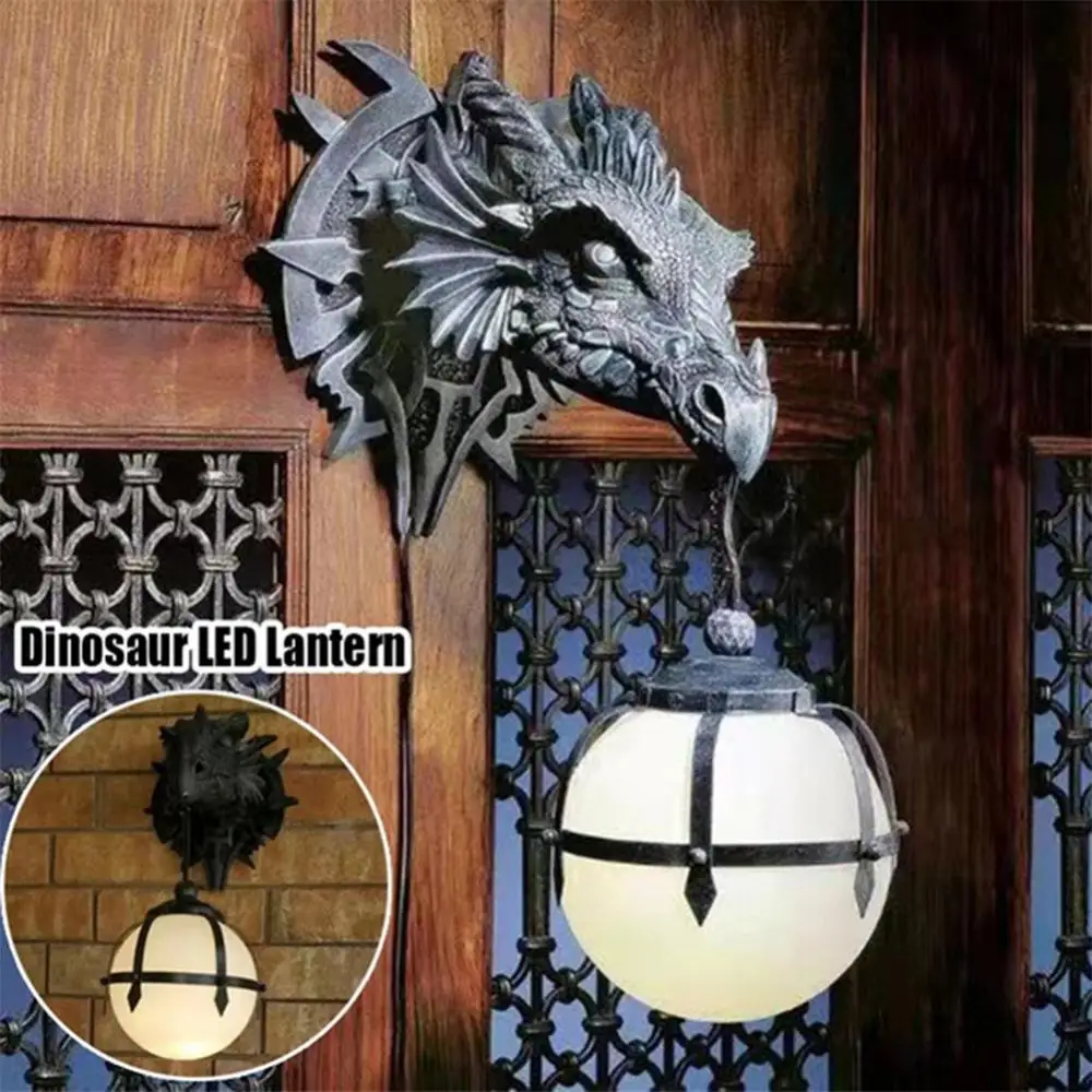 Подвесной светильник с динозавром, Фонарь, украшение для вечеринки на Хэллоуин, промышленный стиль, изделия из смолы с Головой Дракона, Подвесной светильник с Драконом Изображение 2