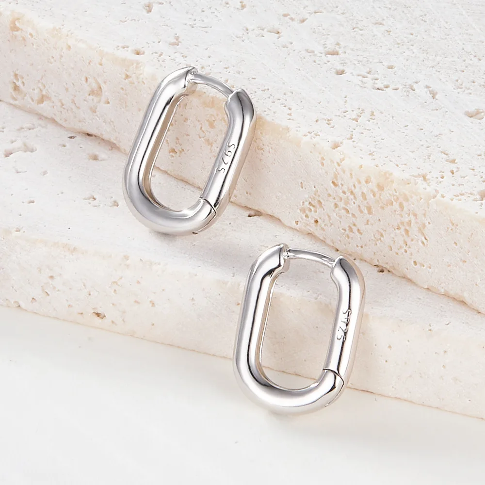 BOEYCJR S925 Длинные прямоугольные серьги-кольца в стиле ins для женщин Изысканные ювелирные изделия Изображение 1