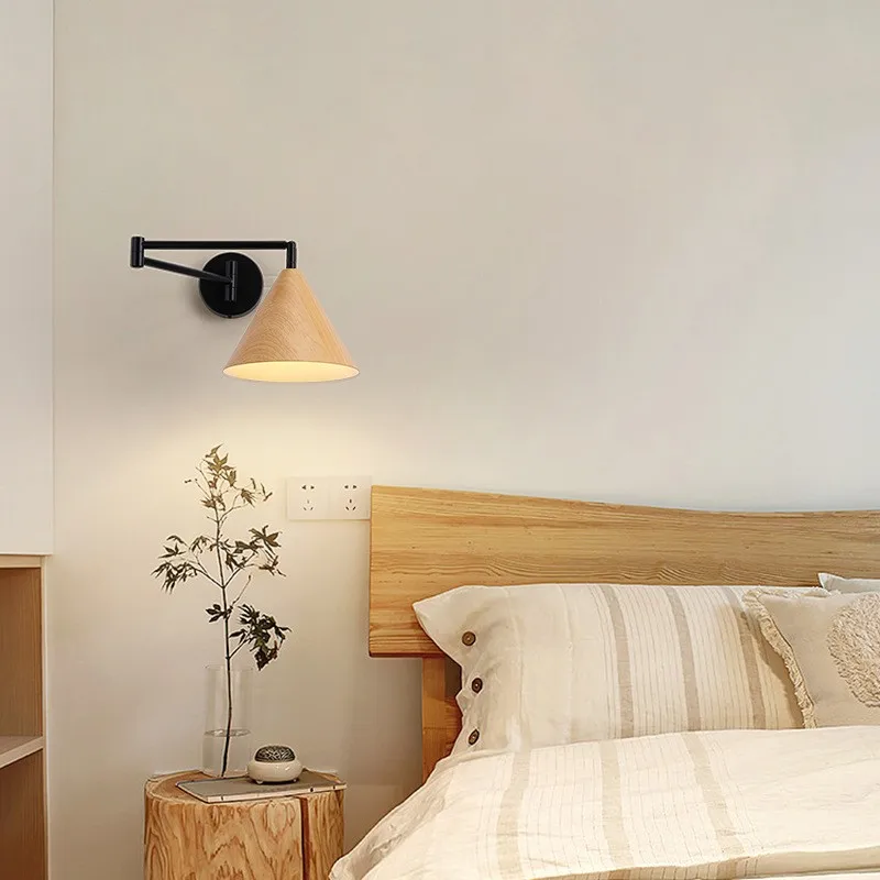 Новый продукт Черная роботизированная рука Круглого деревянного цвета Классические Простые светильники Настенный светильник для дома, спальни, Бра Изображение 3