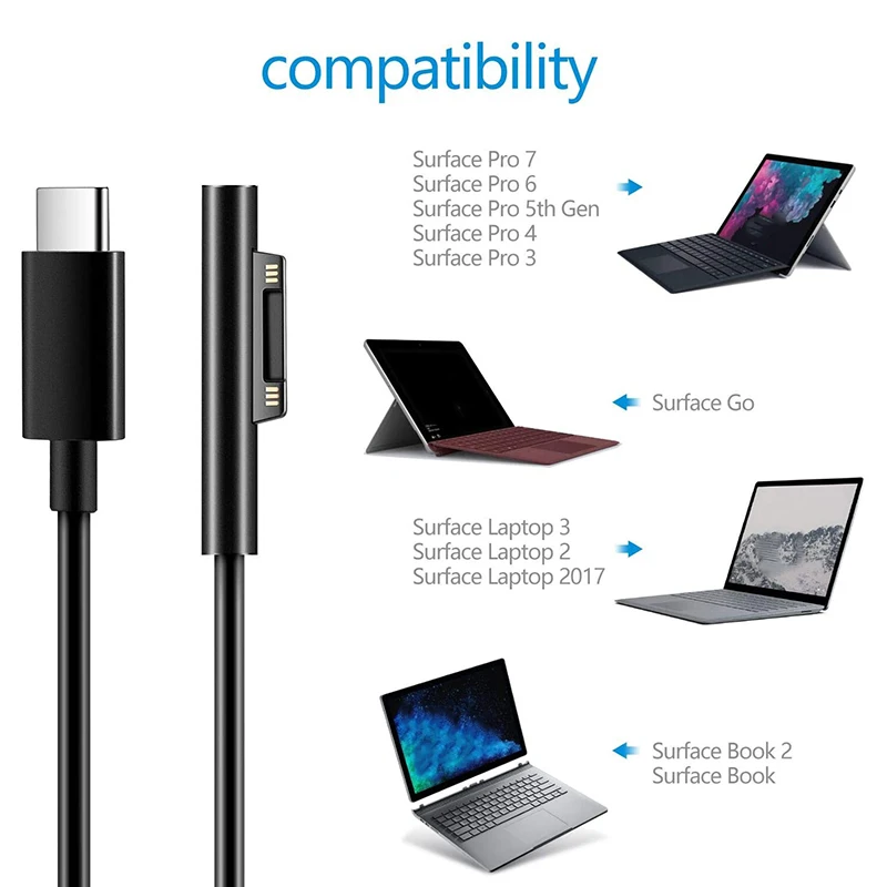 Для Surface Подключите Зарядный кабель USB C, Совместимый С Surface Pro 3/4/5/6/7, Surface Laptop 3/2/1, Surface Go Изображение 4