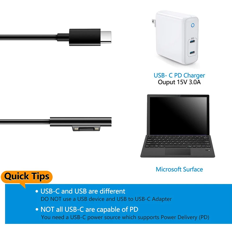 Для Surface Подключите Зарядный кабель USB C, Совместимый С Surface Pro 3/4/5/6/7, Surface Laptop 3/2/1, Surface Go Изображение 5