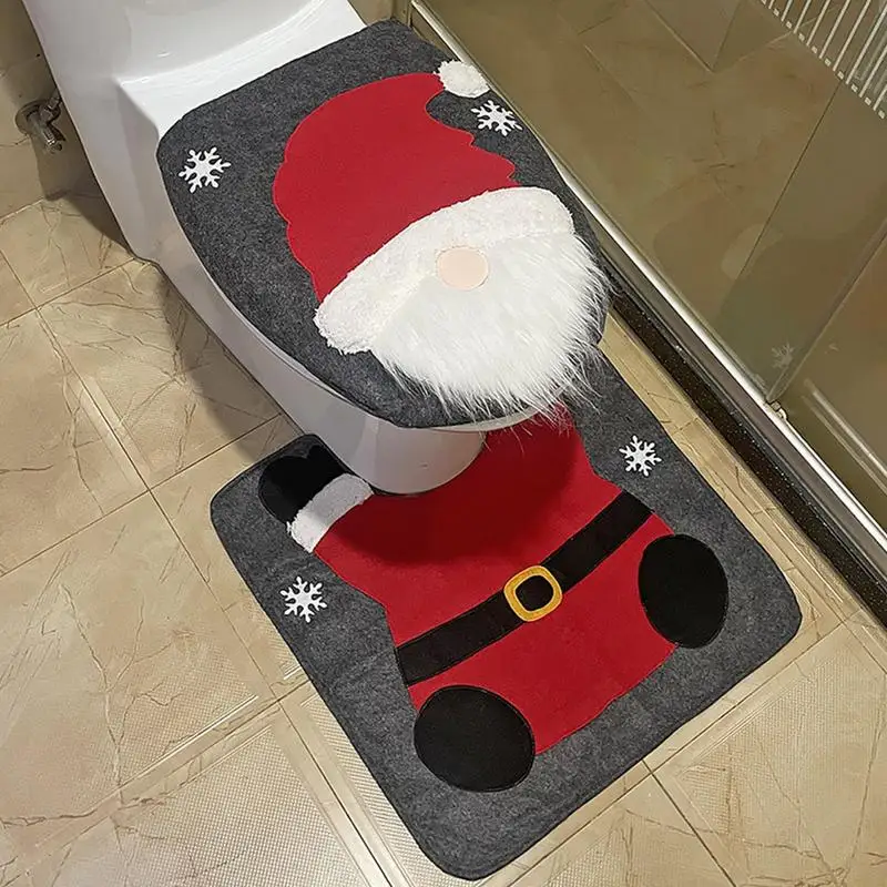 наборы рождественских ковриков для ванной из 2 предметов, U-образный коврик для туалета Санта, накладка для крышки унитаза и многое другое - идеально подходят для рождественского декора Изображение 2
