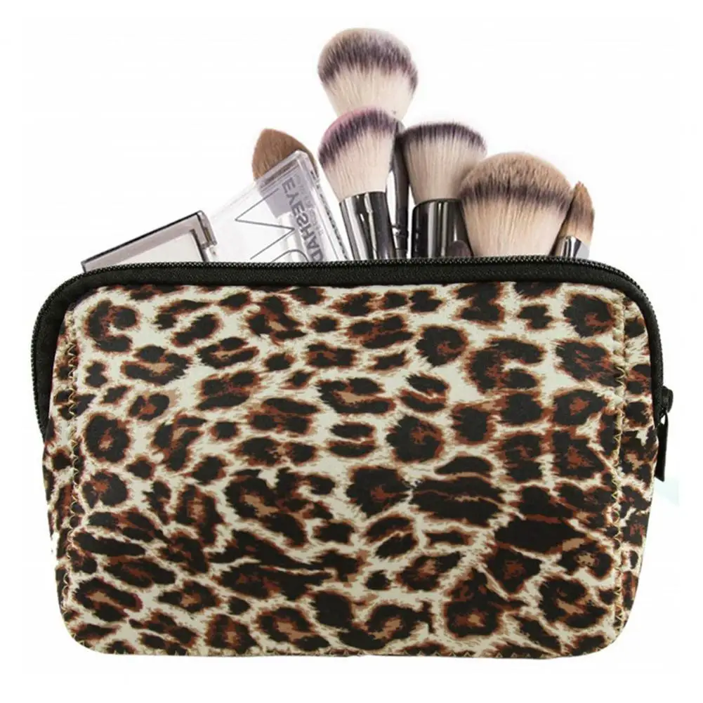 Косметичка Многофункциональная большой емкости из водонепроницаемого неопрена, софтбольная сумка для макияжа с леопардовым принтом, сумка для хранения для путешествий Изображение 4