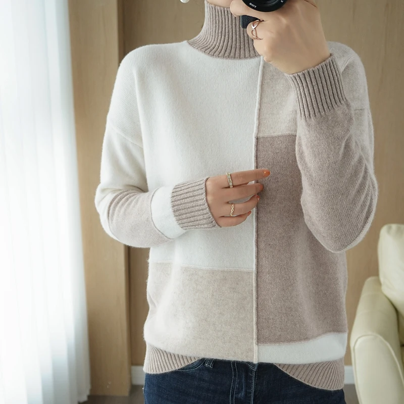 BARESKIY, осенне-зимний новый кашемировый свитер, женский пуловер с высоким воротом, приталенный свитер, базовый вязаный свитер, женский кардиган Изображение 3