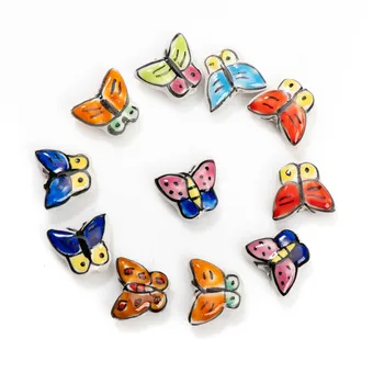 5 шт. керамических бусин ручной росписи с разноцветными бабочками для ювелирных изделий 