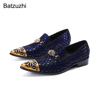 Batzuzhi/ 2021 Мужская обувь в западном стиле; Модные кожаные модельные туфли Genunine; Мужские вечерние Свадебные Кожаные туфли с синими перьями для мужчин! 1