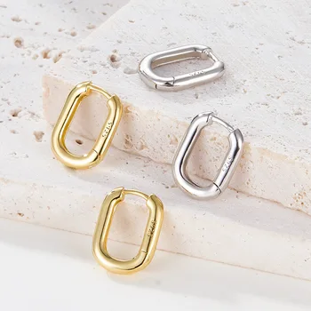 BOEYCJR S925 Длинные прямоугольные серьги-кольца в стиле ins для женщин Изысканные ювелирные изделия
