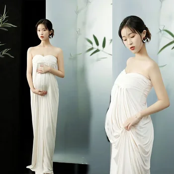 Dvotinst Женский реквизит для фотосъемки, платья для беременных, Белый Элегантный топ, Длинное платье для беременных, одежда для студийной фотосессии 1