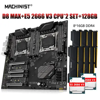 MACHINIST X99 Xeon Kit Комплект материнской платы LGA 2011-3 E5 2666 v3 Двухпроцессорный процессор DDR4 8*16 ГБ ECC-памяти M.2 NVME ssd E-ATX D8 MAX 1