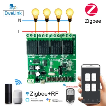 Zigbee + RF 4-Позиционный Переключатель Для Yandex Alice Alexa Google Assistant MQTT MICRO USB DC 4 Gang Smart Switch Модуль Работы С Ewelink 1