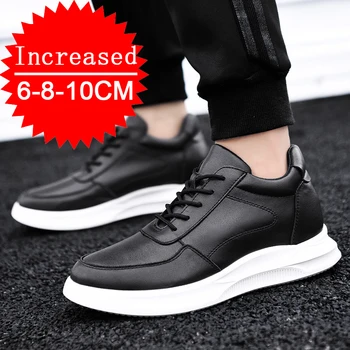 Белые кожаные кроссовки на толстой подошве, мужская обувь, уличная мужская обувь, кроссовки на 6/8 см, увеличивающие ежедневный рост, обувь, Увеличивающая рост 1