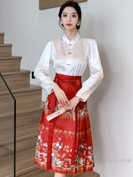 Весна-осень 2024, Новая юбка в китайском стиле с лошадиным лицом для женщин, юбки в национальном стиле Faldas Largas 1