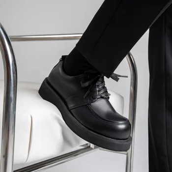 Высококачественная мужская повседневная обувь из водонепроницаемой кожи на платформе с большим носком, черные винтажные мужские модельные туфли на шнуровке, Деловые официальные оксфорды 1