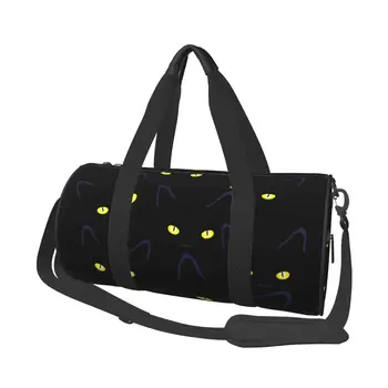 Желтые глаза семи черных кошек, спортивная сумка Kawaii, Оксфордские спортивные сумки, Большая тренировочная сумка, ретро-сумка для фитнеса для мужчин и женщин 1