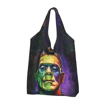 Забавные сумки-тоут с монстрами ужасов на Хэллоуин, портативная сумка для покупок с продуктами Frankenstein, сумка для покупок через плечо