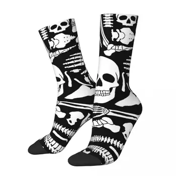 Забавные счастливые мужские носки Human Bones Vintage Harajuku Skeleton Skull Bone Street Style Crew Crazy Sock Подарочный рисунок с принтом 1