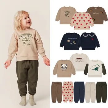 Зимний новый комплект детской одежды Ks Для детей, толстовка с капюшоном, одежда с динозаврами, блестками, милые топы и брюки с принтом для девочек, костюм 1