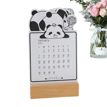 Календарь Panda 2024 Съемный Ежемесячный Календарь Panda Stand Up Портативный Настольный Календарь С Деревянной Основой Для Составления Списка Дел 1